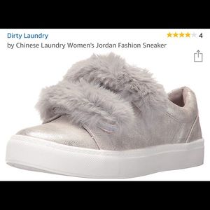 NWT. Leather silver sneaker with faux fur accent.